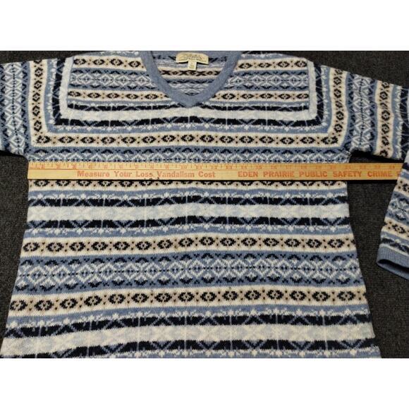 Cabelas Sweater Adult Large‎ Blue 100 % Lambswool Wool Fair Isle V Neck Soft - Picture 5 of 7